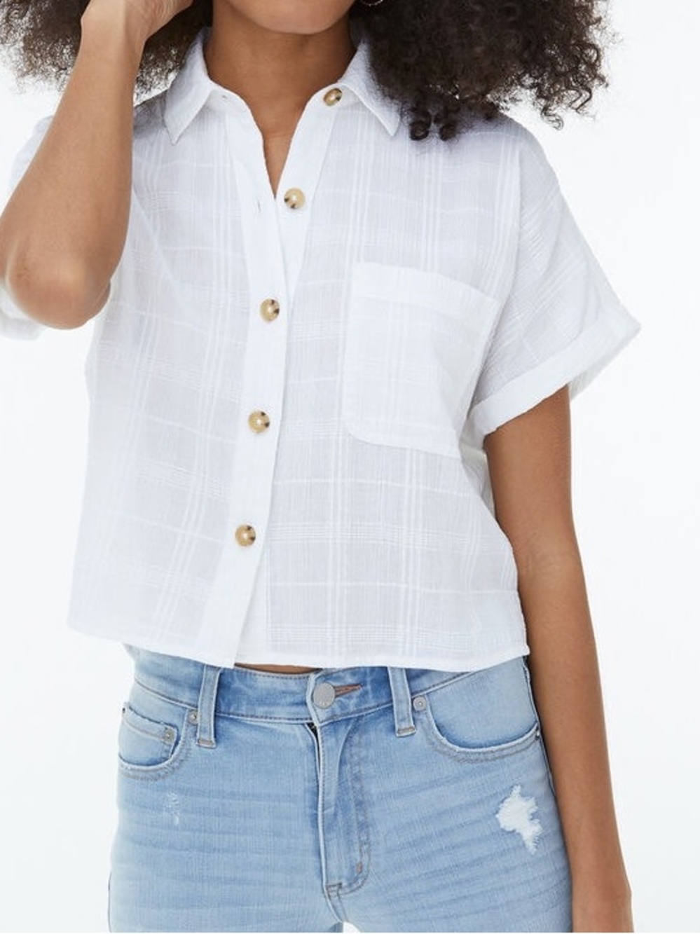 Aeropostale Cotton Textured Short Sleeve Button Down Cuff Sleeve Lightweight Lg